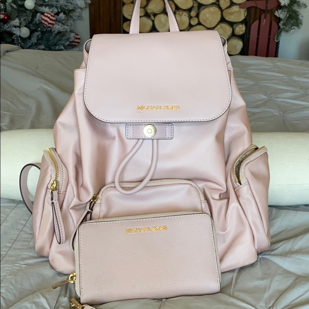 Michael Kors blush backpack purse and wallet
